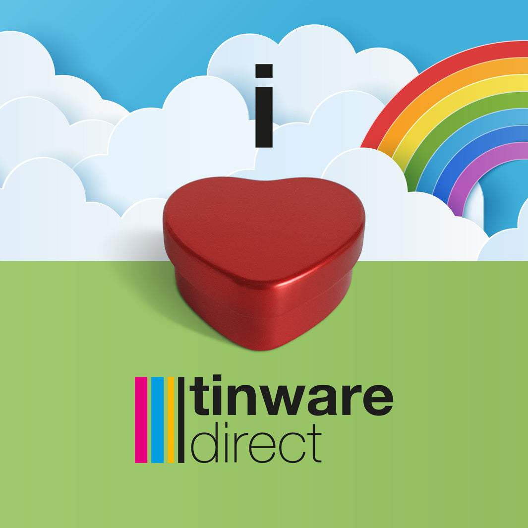 Image showing red heart tin packaging with message I (heart) Tinware Direct