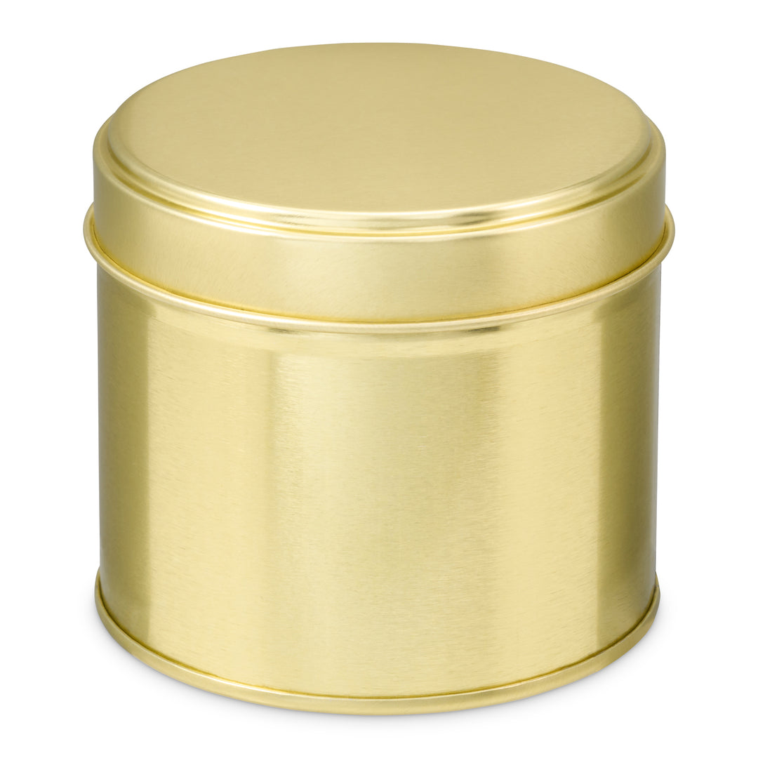 Large gold candle tin with welded side seam, product code T0878