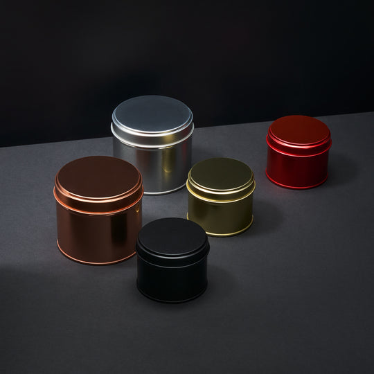 Round Welded Side Seam Tin in Red, Gold, Silver, Rose Gold Or Black T0855 - Tinware Direct