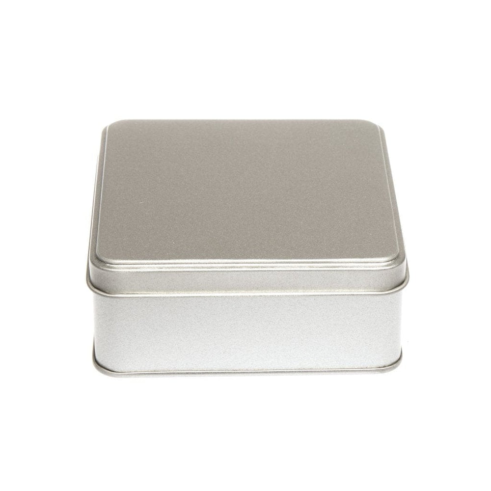 Flat Silver Square Tin with Stepped Lid T1055 - Tinware Direct